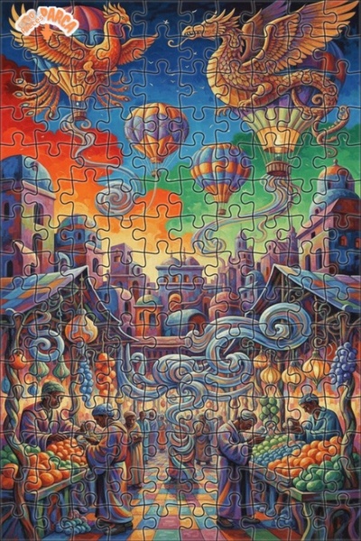 Teona Ahşap Magical Market Place with Dragon and Phoenix Balloons 150 Pieces ...