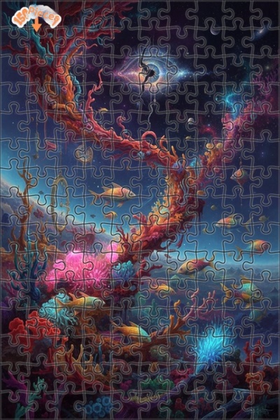 Teona Ahşap Fantastic Cosmic Submarine Dream Oil Painting Double-Decker Frame...