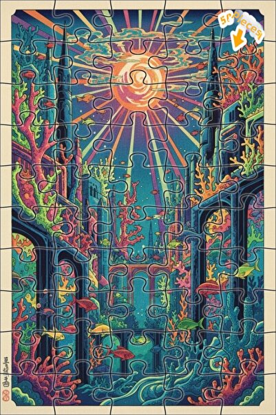 Teona Ahşap لغز خشبي بتصميم لوحة زيتية لحلم المدينة تحت البحر 50 قطعة 15x25