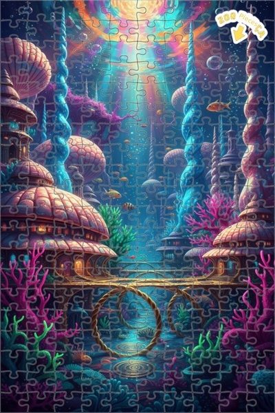 Teona Ahşap لغز خشبي مؤطر ذو طابقين بتصميم مدينة الأحلام تحت الماء بالألوان ا...