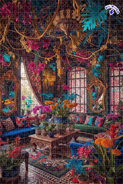 Teona Ahşap بوهم ساراي جاردن لوحة زيتية ذات طابقين بإطار خشبي 600 قطعة 50x35