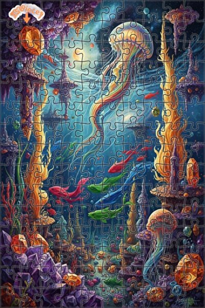 Teona Ahşap Fantastic Undersea Crystal Waterfall Oil Painting Double-Decker F...