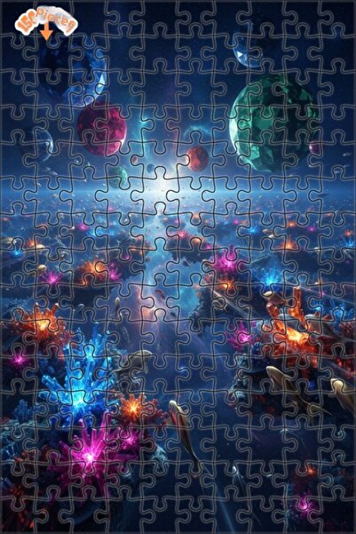 Teona Ahşap Space Reef Crystal Fishes Double Layer Framed Wooden Puzzle 150 P...