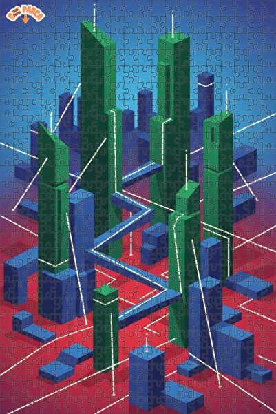 Teona Ahşap لغز خشبي مؤطر بتصميم مدينة تجريدية مكون من طابقين 500 قطعة 50x30