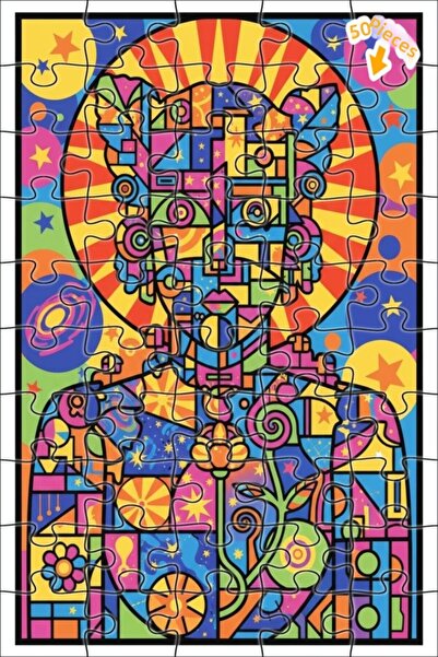 Teona Ahşap لغز خشبي ملون ذو إطار مزدوج الطبقات بتصميم فني هندسي فلكي 50 قطعة...