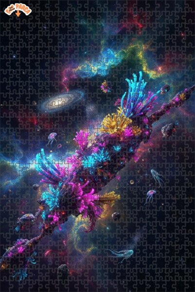 Teona Ahşap Galactic Coral Reef Wooden Puzzle Double Layer Framed Wooden Puzz...