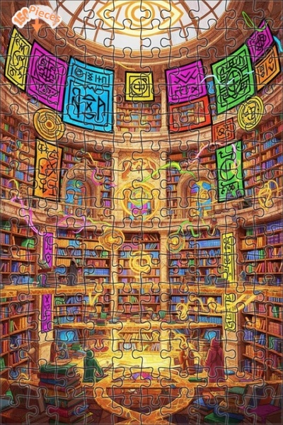 Teona Ahşap Mysterious Library Symbols Oil Painting Look Wood Puzzle 150 Piec...