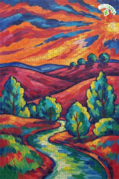 Teona Ahşap ألوان نابضة بالحياة، منظر نهرية على التلال العالية، لغز خشبي مؤطر...