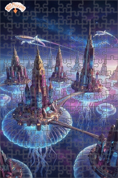 Teona Ahşap Galactic Jellyfish Cities Double Layer Framed Wooden Puzzle 150 P...