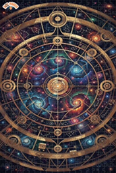 Teona Ahşap Mysterious Cosmic Wheel Oil Painting Lookalike Double Layer Frame...