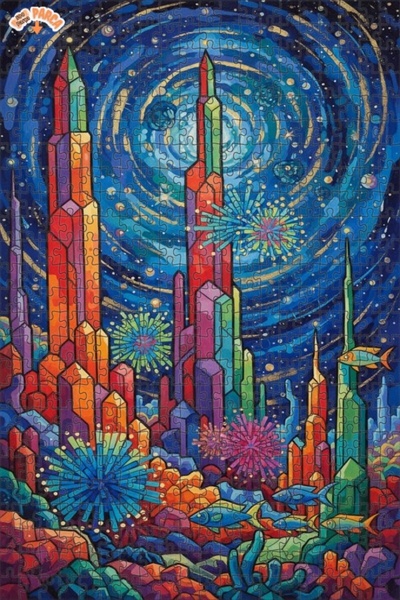 Teona Ahşap لوحة زيتية لرقص الأسماك الملونة في مدينة الكريستال، لغز خشبي مؤطر...