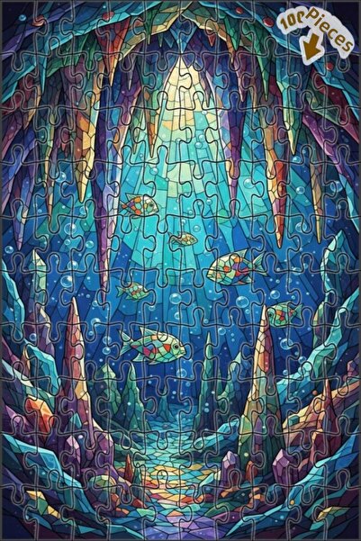 Teona Ahşap لغز خشبي على شكل أسماك الكريستال ذو مظهر زجاجي ملون 100 قطعة 25x25