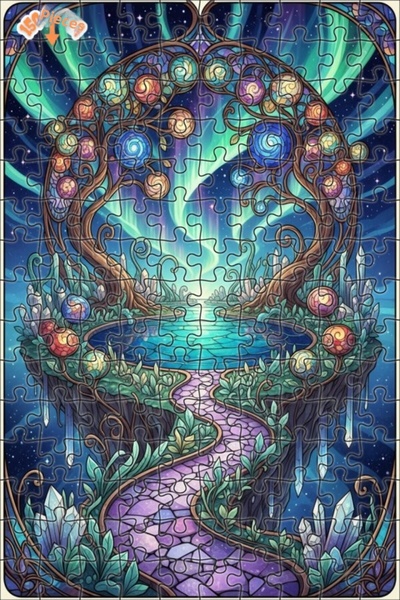 Teona Ahşap لغز خشبي مؤطر على شكل شجرة أورورا السحرية مكون من طبقتين 150 قطعة...