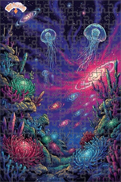 Teona Ahşap Fabulous Galactic Jellyfish Crystal Flowers Oil Painting Look Woo...