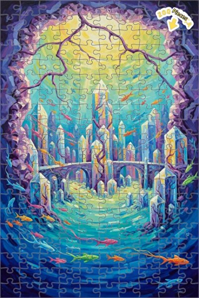 Teona Ahşap مجموعة أسماك ملونة في مدينة الكريستال، لوحة زيتية ذات طابقين، أحج...