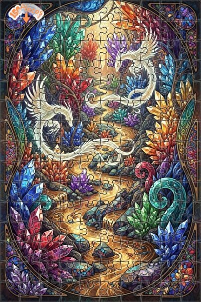 Teona Ahşap Magical Crystal Dragon River Double Layer Framed Wooden Puzzle 15...