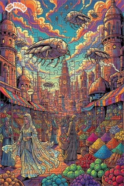 Teona Ahşap Futuristic Desert Market Oil Painting Lookalike Wooden Puzzle 150...