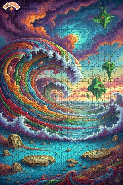 Teona Ahşap Dreamy Waves of the World Oil Painting Look Double Layer Framed W...