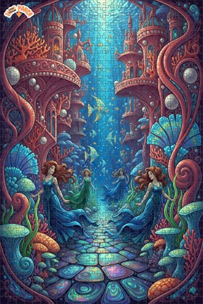Teona Ahşap Mermaid Palace Fairytale Look Oil Painting Art Wooden Puzzle 1000...