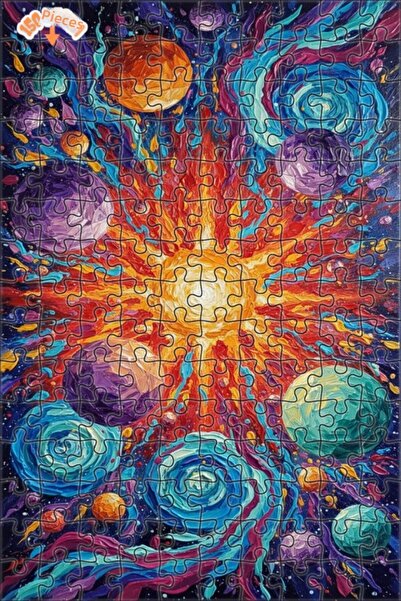 Teona Ahşap Dance of the Planets Oil Painting Look Double Layer Framed Wooden...