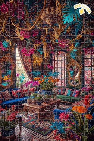 Teona Ahşap بوهم ساراي جاردن لوحة زيتية ذات طابقين بإطار خشبي 200 قطعة 25x35