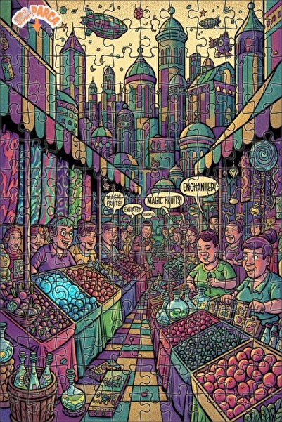 Teona Ahşap Fruit Market Modern Art Double-Layered Framed Wooden Puzzle 150 P...