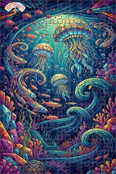 Teona Ahşap لغز خشبي مؤطر ذو طبقتين مستوحى من فن قنديل البحر السحري 150 قطعة ...