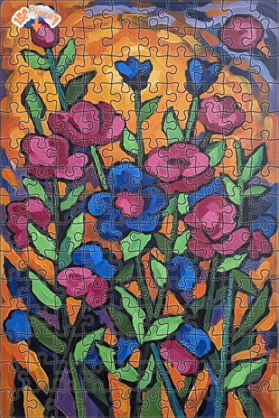 Teona Ahşap Vibrant Colors Flower Garden Oil Painting Look Double Layer Frame...