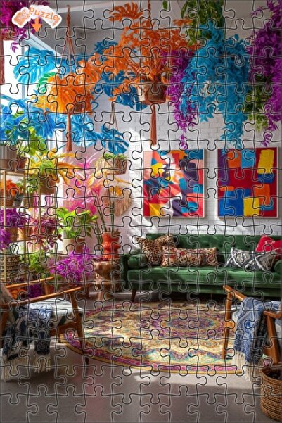 Teona Ahşap لغز خشبي مطبوع عليه مناطق معيشة بوهيمية بألوان نابضة بالحياة، لغز...