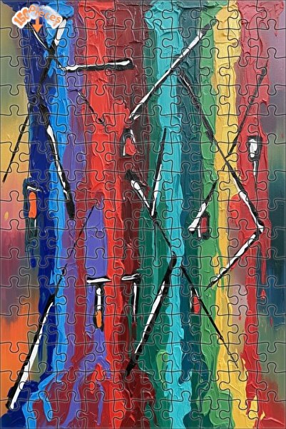 Teona Ahşap Rainbow Oil Painting Look Abstract Art Double Layer Framed Wooden...