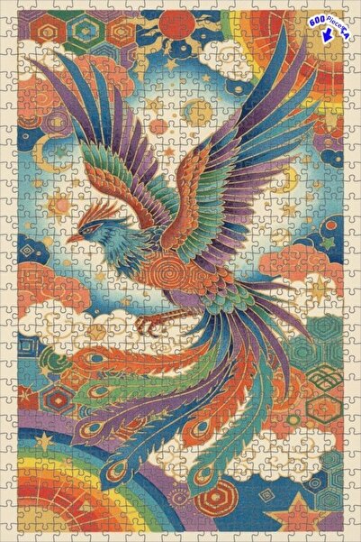 Teona Ahşap Gorgeous Phoenix Watercolor Look Art Puzzle 600 Pieces 50X35