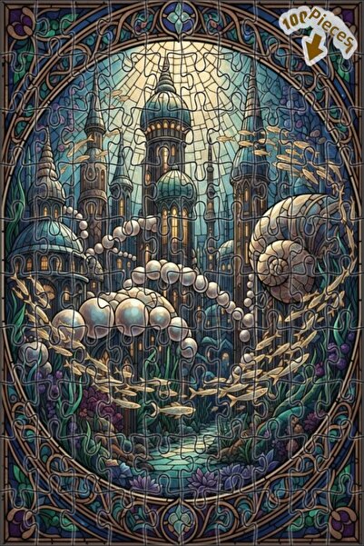 Teona Ahşap Sea Palace Mosaic Art Patterned Double Layer Framed Wooden Puzzle...