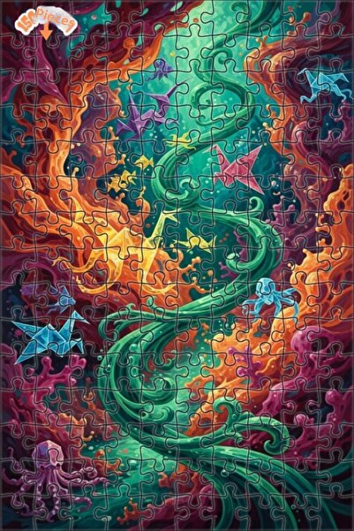 Teona Ahşap لغز خشبي مؤطر مكون من طبقتين لفن الأوريغامي تحت الماء 150 قطعة 20x30