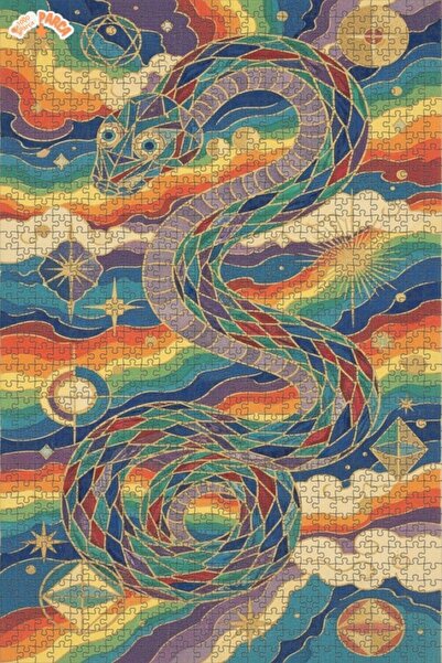 Teona Ahşap Rainbow Snake Mosaic Art Double Layer Framed Wooden Puzzle 1000 P...