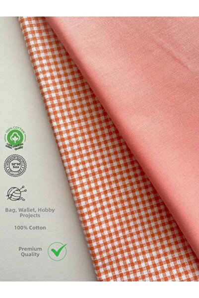 seyranat 2 Pieces of 50 cm Salmon and Orange Gingham Patterned Cotton Fabric ...