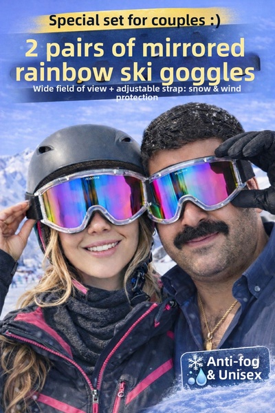 Badem10 Ski Goggles (2 Pcs) Ventilated Sun Snow Glasses Rainbow Snowboard Gla...
