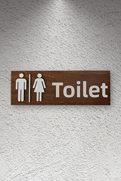 Kutaydan Decorative Wooden 2D Embossed Figure Wc Sign - Walnut