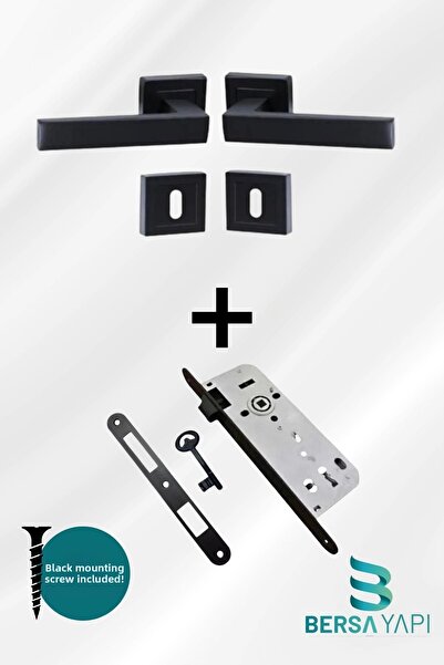 bersa yapı مقبض باب غرفة أسود غير لامع مع شارة لاما مربعة سوداء وقفل مدمج صام...