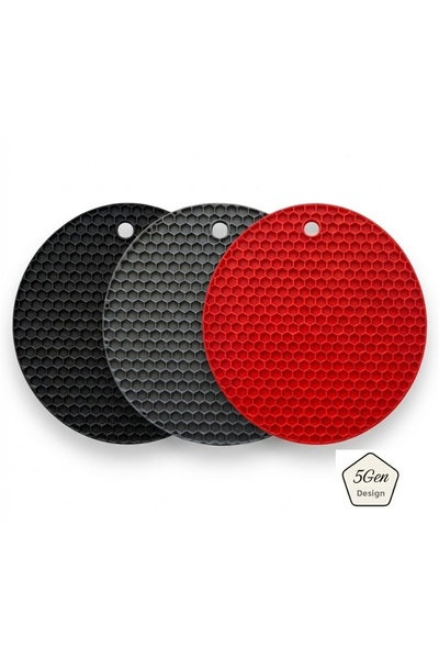 5Gen Tasarım Red Black Gray Silicone Trivet & Griddle Mat, Honeycomb Pattern,...
