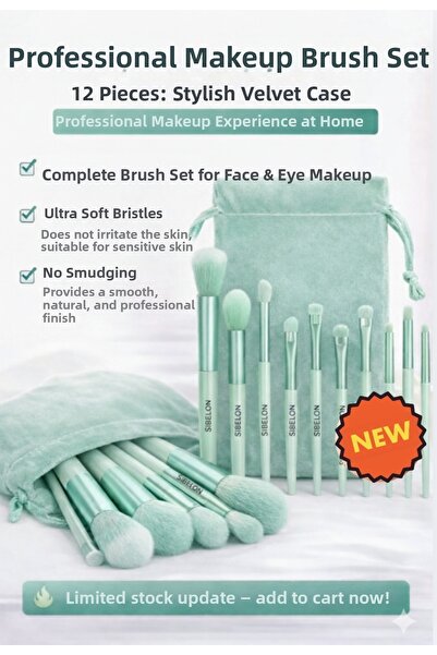 Sibelon مجموعة فرش مكياج احترافية - 12 قطعة |   غطاء مخملي