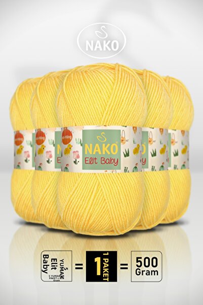 NAKO Elit Baby - 2857 Yellow - 5 Pack - 100Gr/250M - Baby Yarn - Anti Pilling...