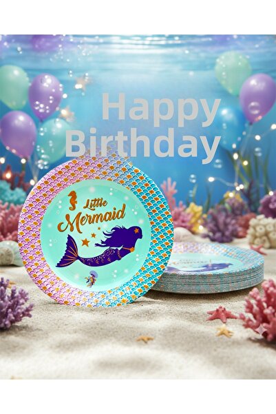 Evabrite Farfurie tematică Sirene pentru petrecerea de aniversare – 22 cm |  ...