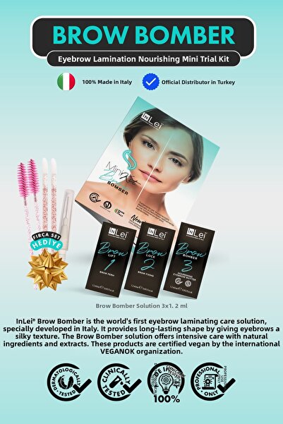 İnLei مجموعة تجريبية صغيرة لتصفيف ورفع الحواجب من براو بومبر، عبوة 3×1.2 مل