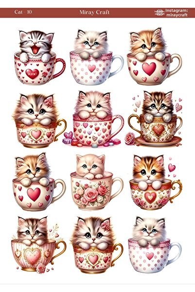 MirayDesign 1 Sheet Cat Themed Sticker (12X17 cm) for Bullet Journal, Scrapbo...