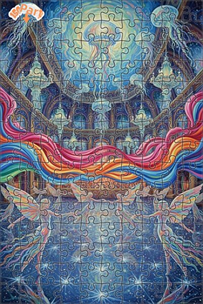 Teona Ahşap لغز خشبي ذو طبقتين على شكل جنية بأجنحة قوس قزح وكرة قنديل البحر 1...