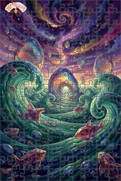 Teona Ahşap عوالم ملونة فوق الأمواج الرائعة، لغز خشبي مزدوج الطبقات بإطار زيت...