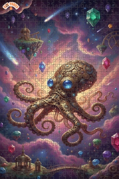 Teona Ahşap Mechanical Octopus Galaxy Crystal Double-Decker Framed Wooden Puz...