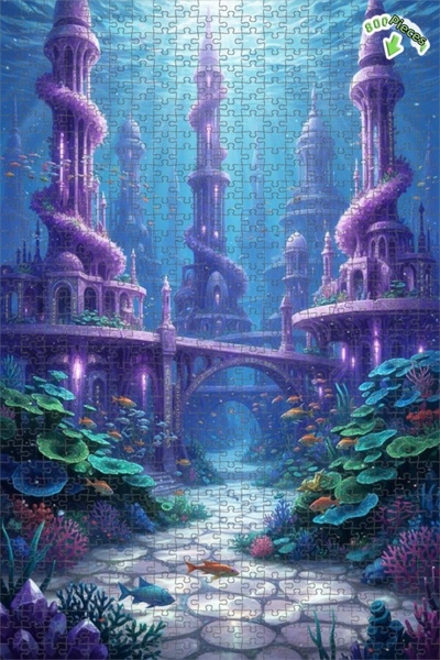 Teona Ahşap لغز خشبي بإطار ذو طابقين بمظهر لوحة زيتية لمدينة أطلنطيس الخيالية...