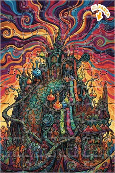 Teona Ahşap لغز خشبي مؤطر ذو طابقين بتصميم قصر سحري ملون بمظهر لوحة زيتية 50 ...