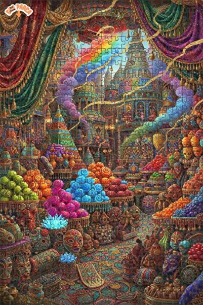 Teona Ahşap لغز خشبي مؤطر ذو طابقين بتصميم سوق الشرق الرائع، مزين برسومات زيت...